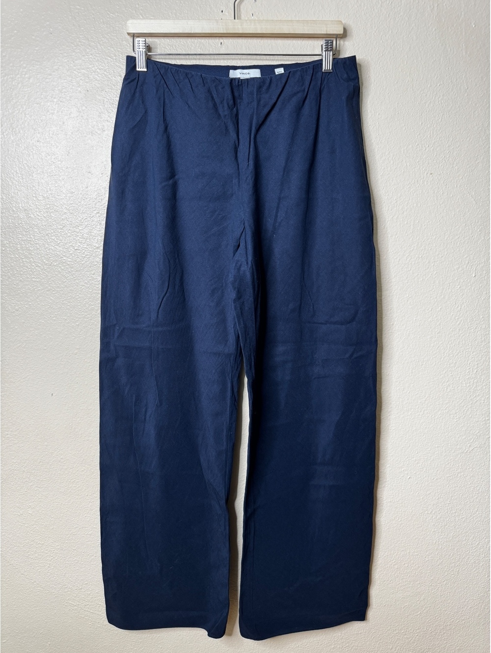 Vince Women’s Medium Navy Blue Cotton Linen Blend Wide Leg Pull-On Pants